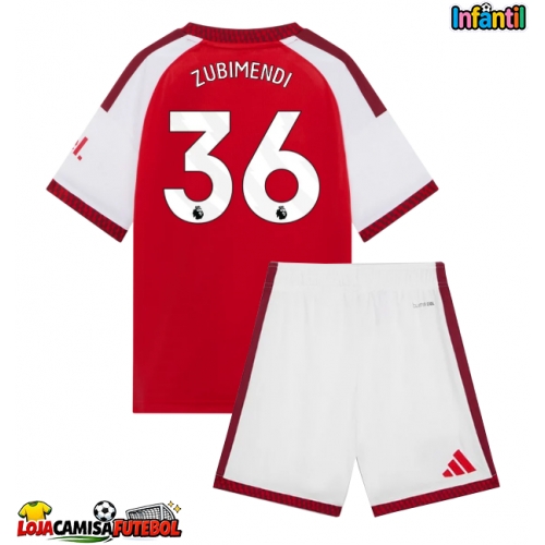 Camisa de Futebol Arsenal Martin Zubimendi #36 Equipamento Principal Infantil 2026-27 Manga Curta (+ Calças curtas)